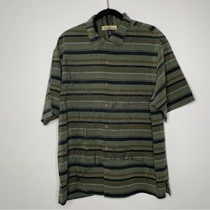 Tommy Bahama green stripe Hawaiian short sleeve button up silk shirt